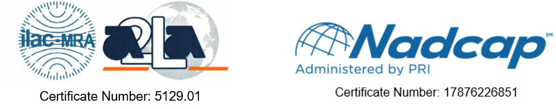 A2LA and Nadcap accreditation logos